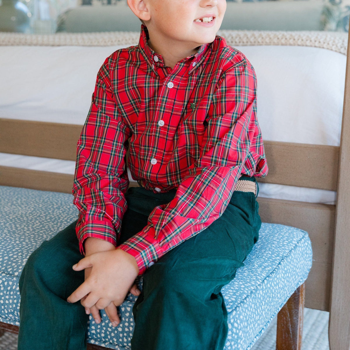 red tartan plaid boys shirt