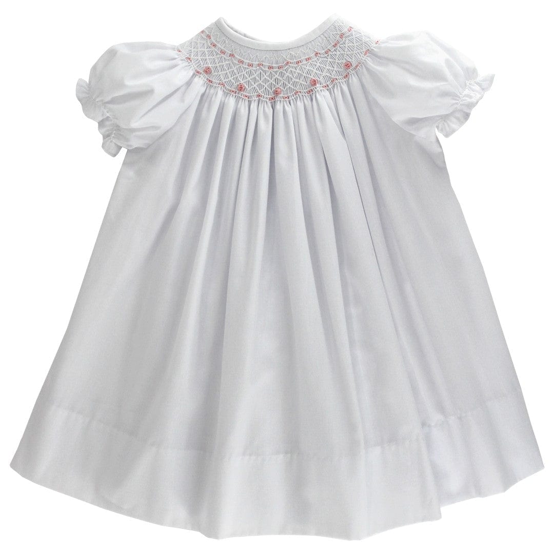 Bailey Boys White with Pink Geometric Smocked Bishop Dress - Little Miss Muffin Children & Home