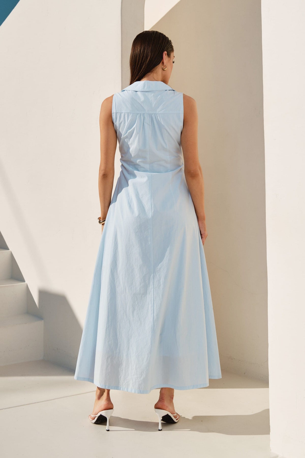 Pintuck Sleeveless Maxi Dress
