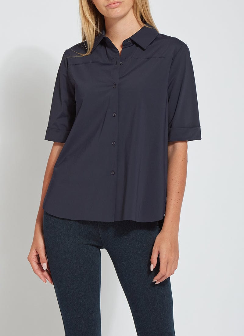 Lysse Lysse Josie Short Sleeve Button Down in True Navy - Little Miss Muffin Children & Home