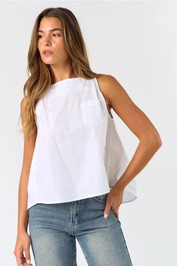 Lalavon Lalavon Pleated Square Neck Poplin Tank - Little Miss Muffin Children & Home