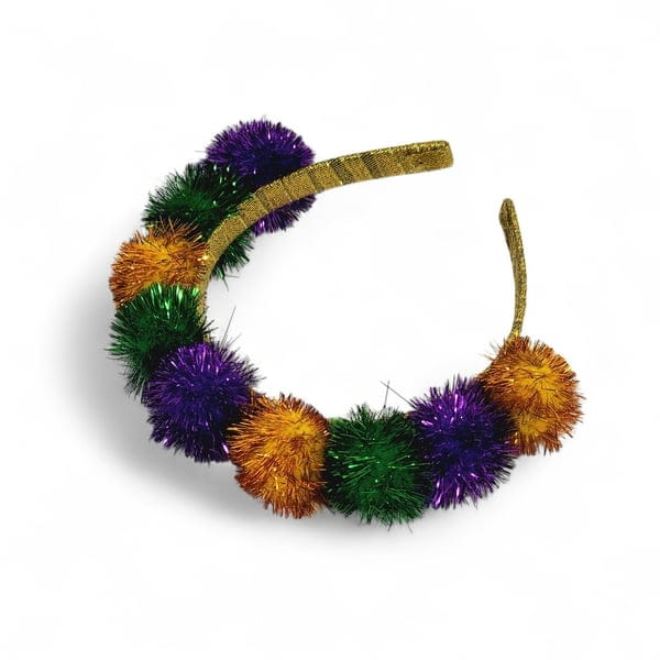 Mardi Gras Metallic Tinsel Pom Pom Headband