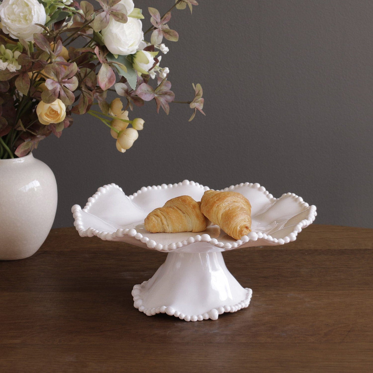 Vida Alegria Small Pedestal Cake Plate, White