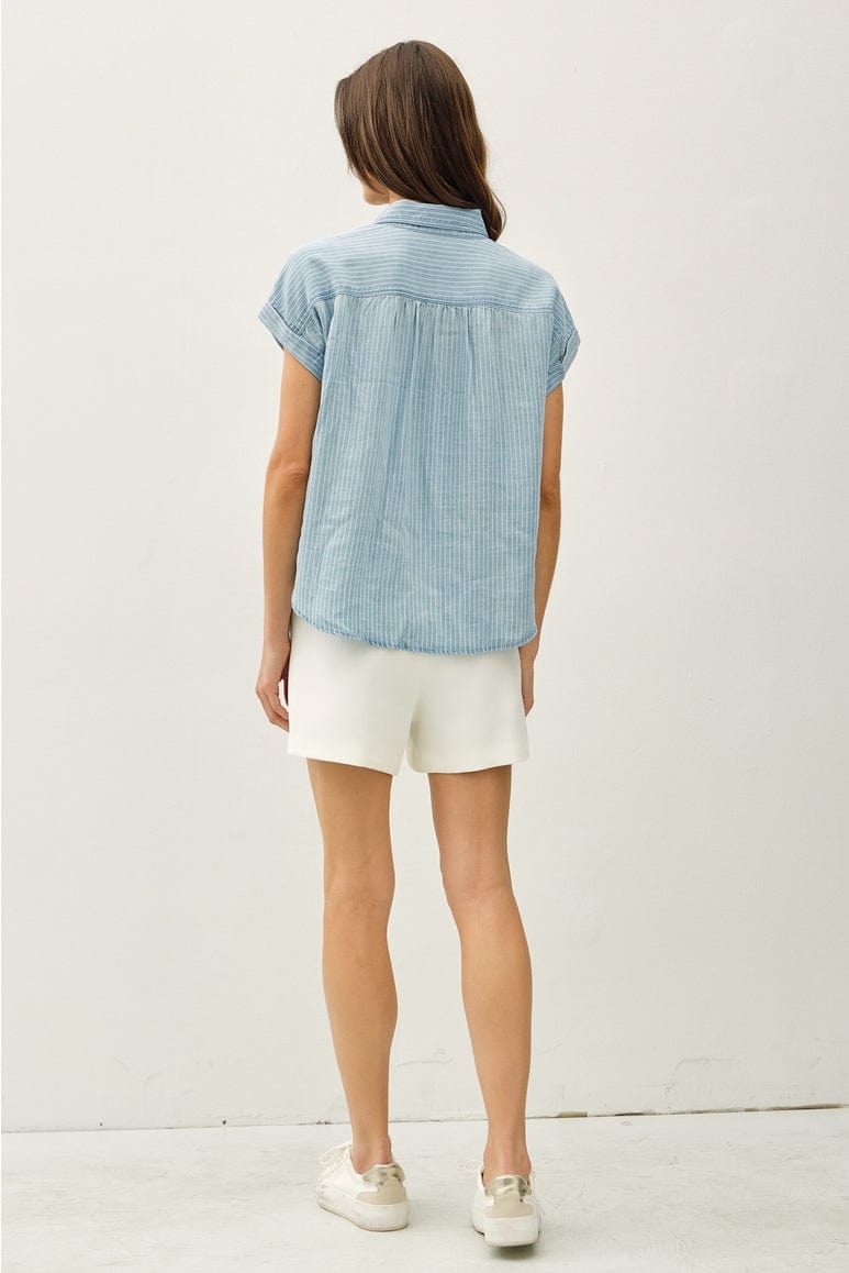 Be Cool Be Cool Striped Tencel Button Up Top with Rolled Sleeves - Little Miss Muffin Children & Home