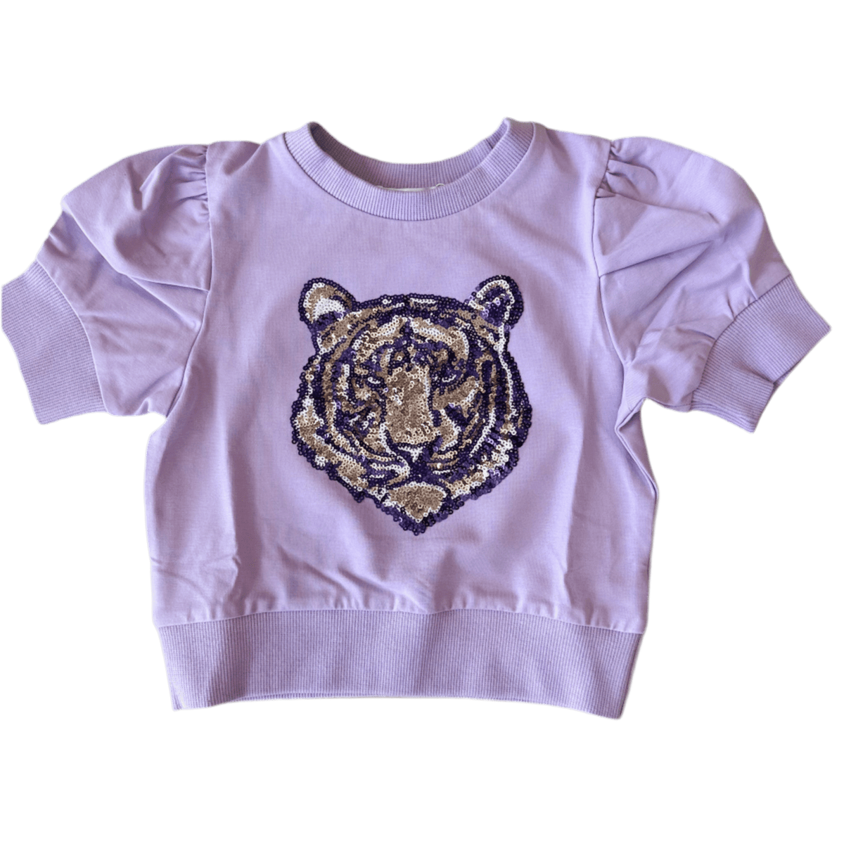 girls ight purple sweatshirt with lsu tiger face