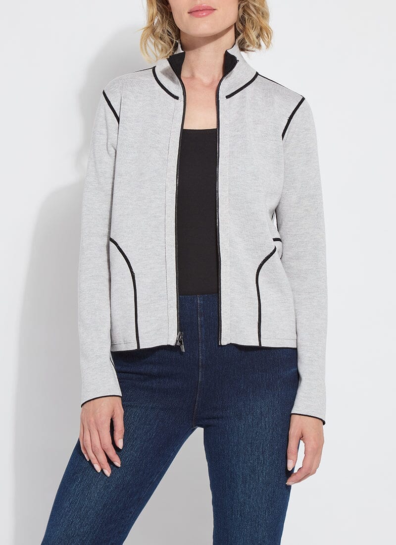 Lyssé Reversible Cashmere Zip-Up Cardigan – Black/Pearl Grey Melange