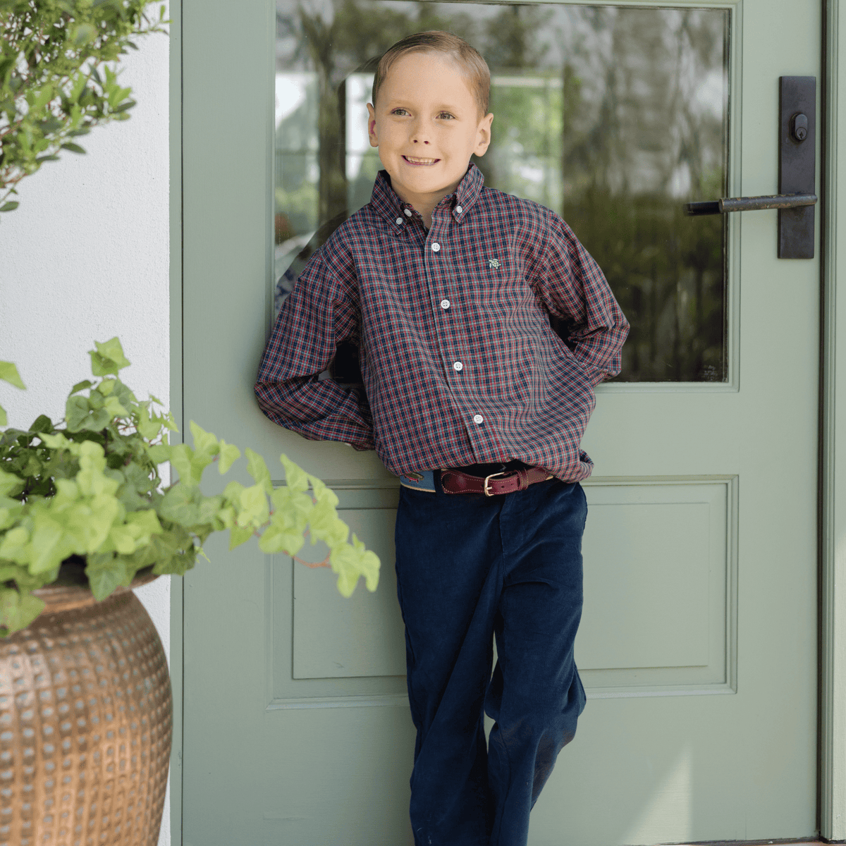 Roscoe Button Down Shirt in Durham Plaid for boys by J. Bailey, view 3