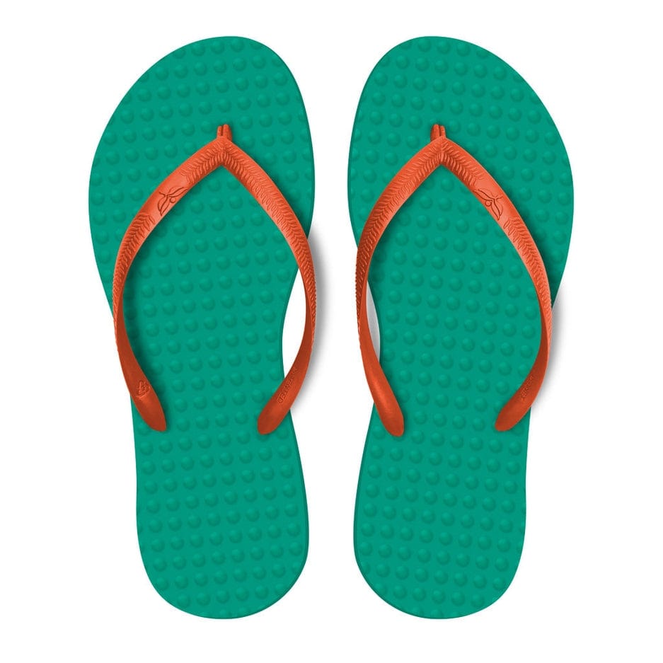 Green Flip Flops Green Flip Flops Women's Sustainable Flip Flops Emerald with Orange Straps - Little Miss Muffin Children & Home