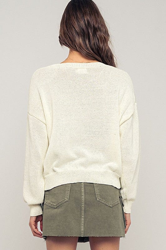 Urban Daizy Urban Daizy Beach Embroidered Crochet Knit Sweater in Ivory - Little Miss Muffin Children & Home