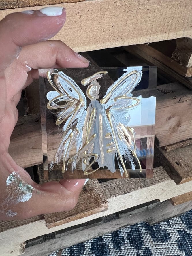 The Painted Petal 3x3x1 Neutral Angel Lucite Block - Little Miss Muffin Children & Home