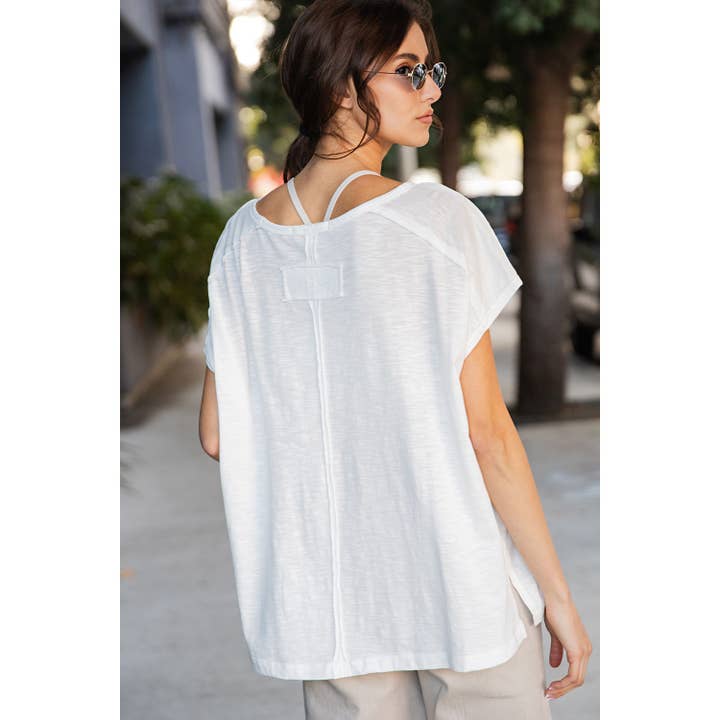 Mineral Washed Short Sleeve Top in Off White