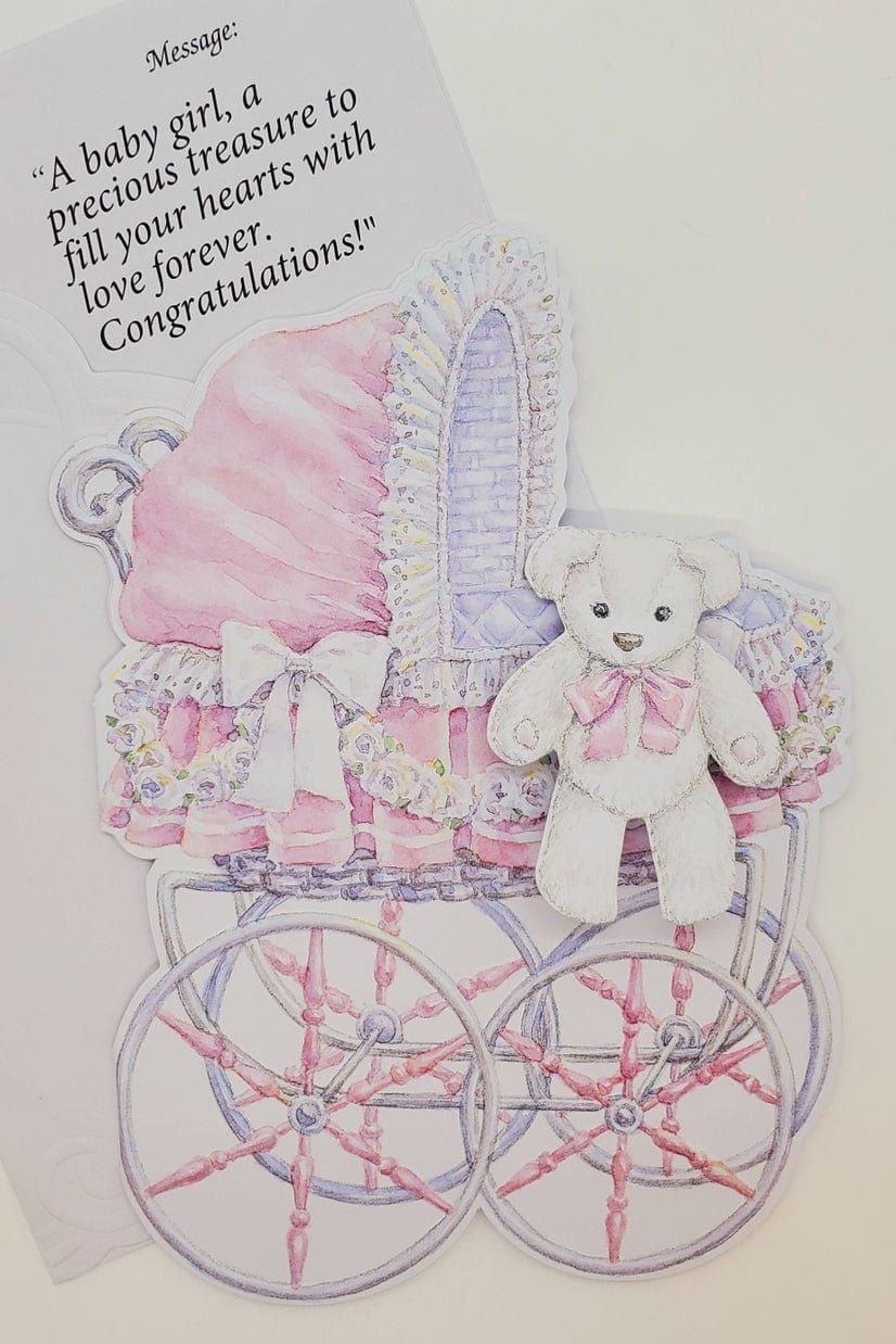 For Arts Sake For Arts Sake Pink Baby Girl Pram Greeting Card - Little Miss Muffin Children & Home