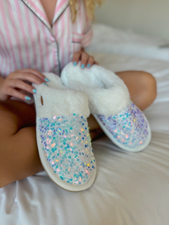 C.C Beanie C.C Beanie Sequin Faux Fur C.C Slippers in White - Little Miss Muffin Children & Home