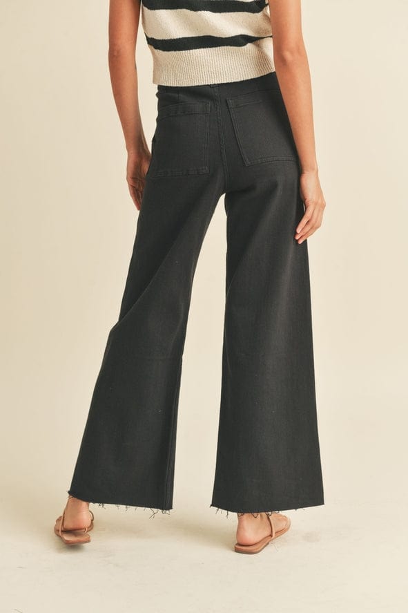 Miou Muse Miou Muse Dye & Wash Cotton Stretch Wide Leg Pants in Black - Little Miss Muffin Children & Home
