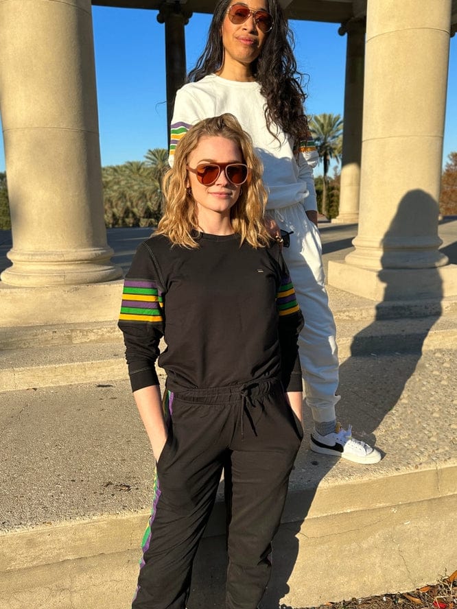 Mardi Gras Creations Mardi Gras Creations French Terry Vintage Arm Stripe Pullover in Black - Little Miss Muffin Children & Home