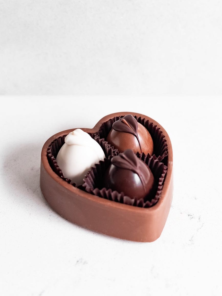 Maggie Lyon Chocolatiers Maggie Lyon Chocolatiers Valentine's 6oz Milk Chocolate Heart Box with Three Truffles - Little Miss Muffin Children & Home