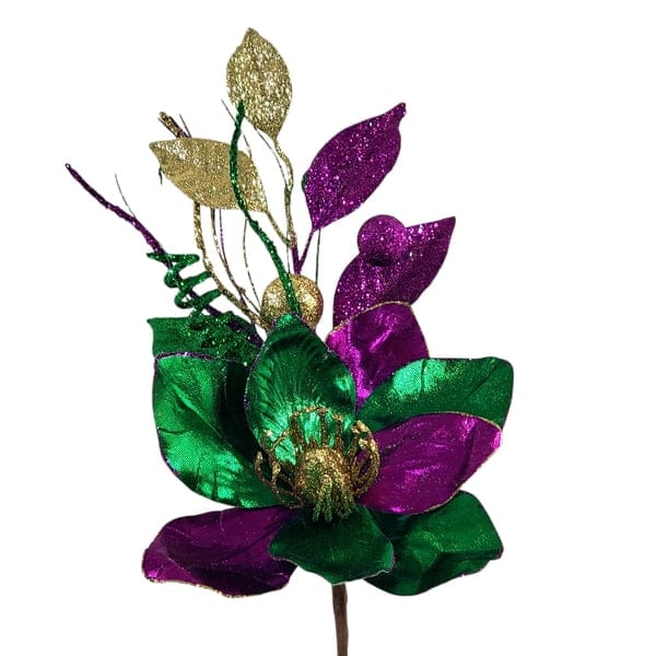 Mardi Gras Magnolia Pick with Leaves and Balls