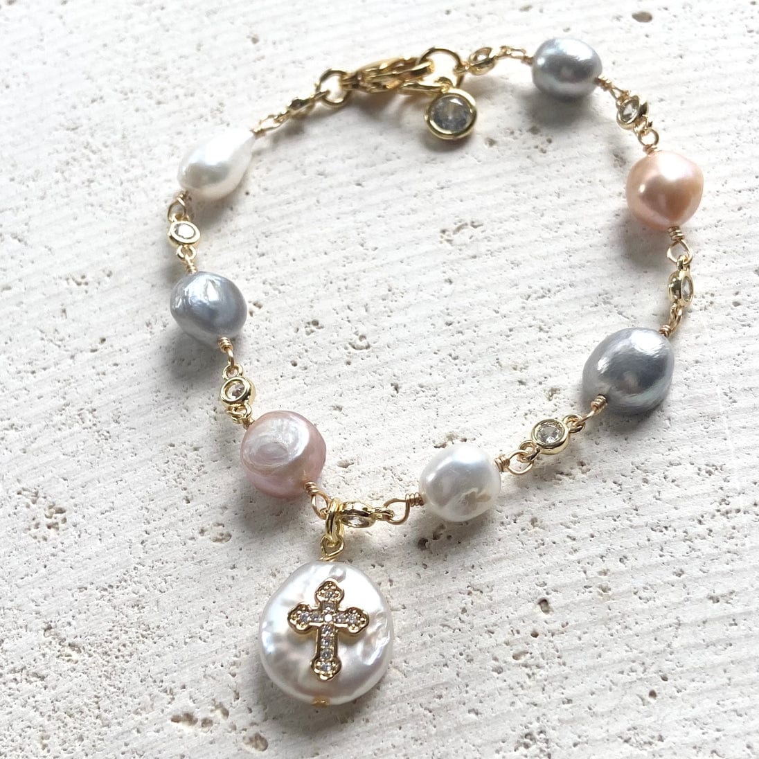 VB&CO Designs Handmade Jewelry Pastel Pearl Bracelet with Cross Charm Religious Jewelry - Little Miss Muffin Children & Home