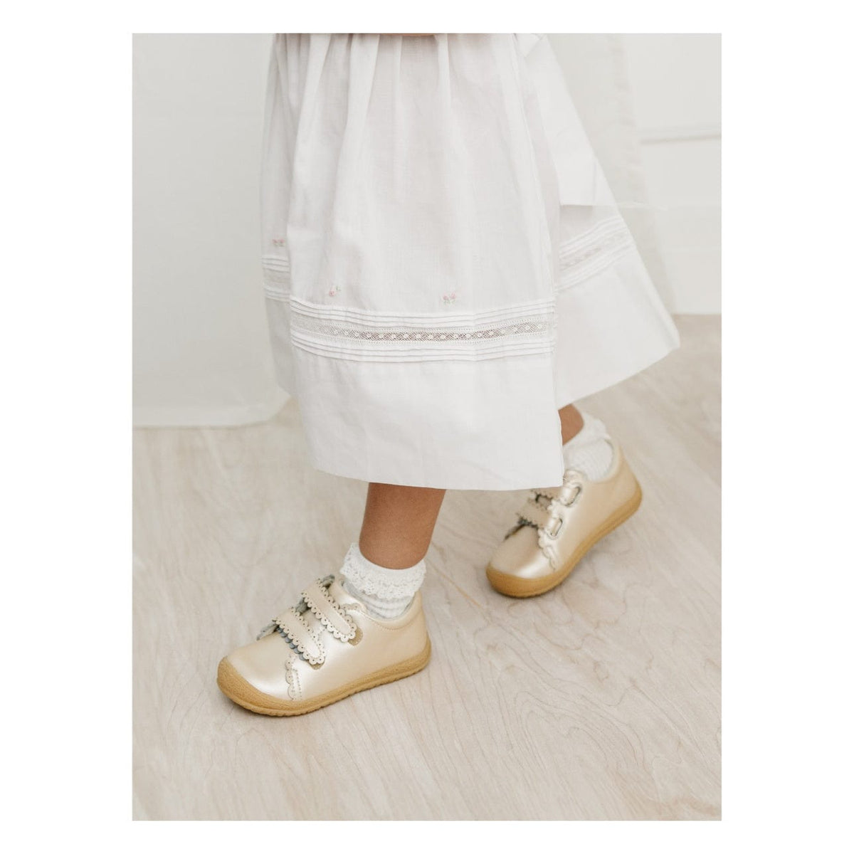 L'Amour Shoes L'Amour Marisa Scalloped Strap Sneaker in Champagne - Little Miss Muffin Children & Home