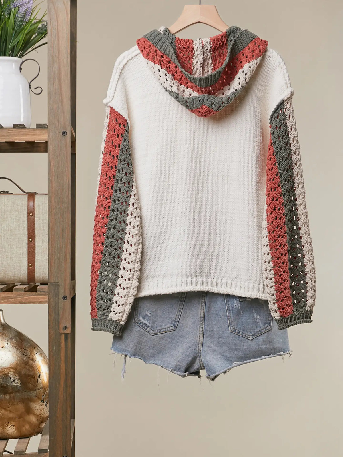Button-Up Cardigan with Contrast Sleeves Sweater