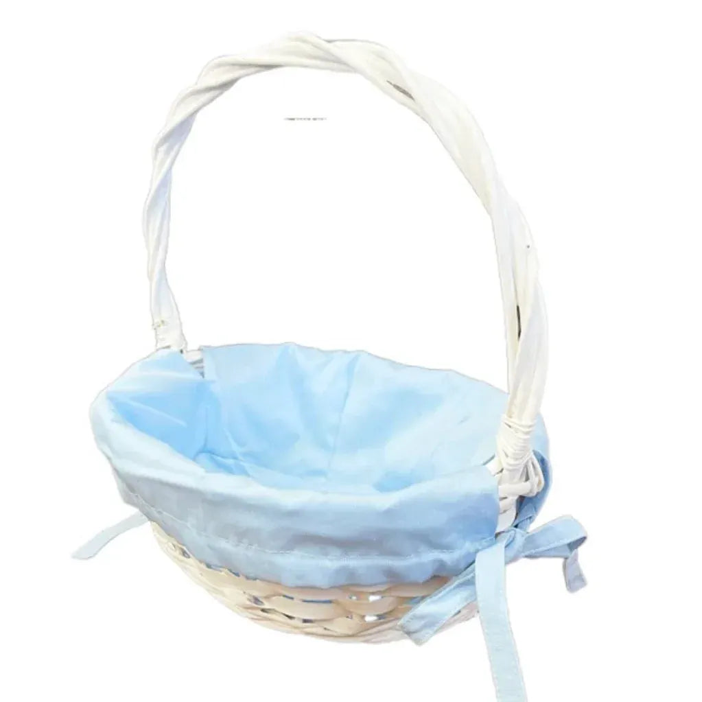 White Wicker Easter Basket with Solid Blue Liner