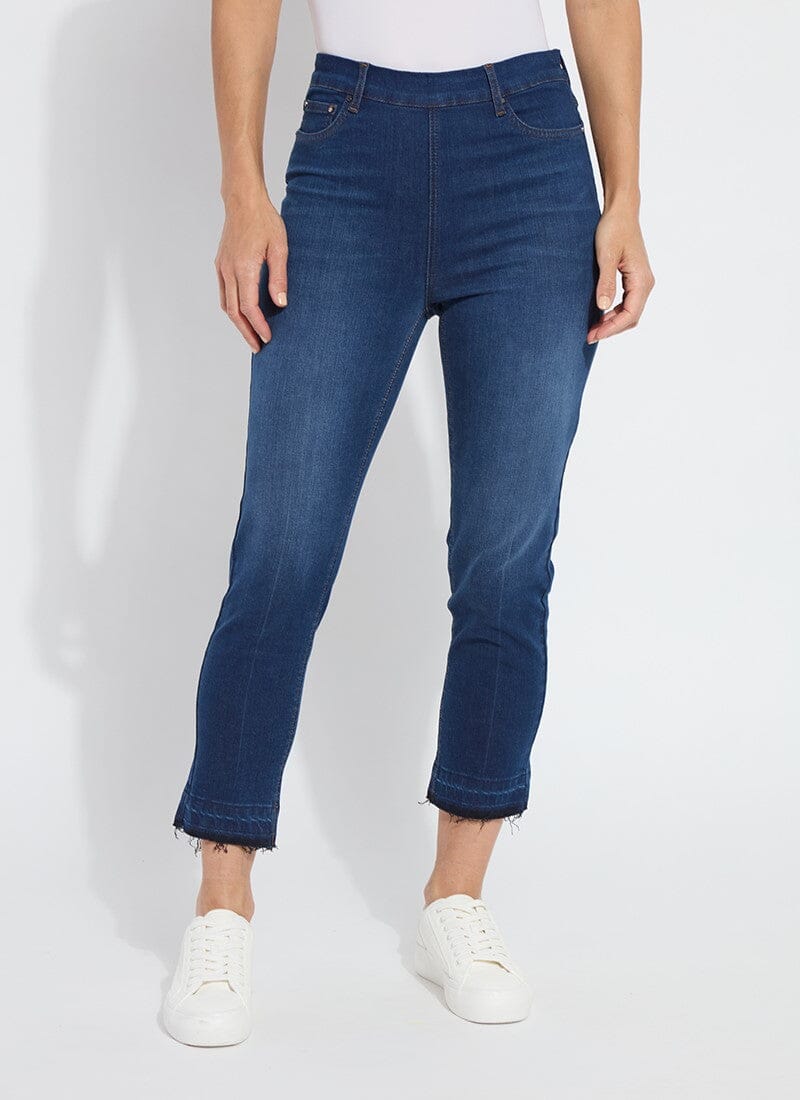 Cropped Toothpick Straight Denim Leggings in Indigo Black by Lysse