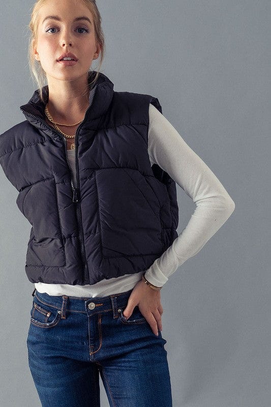 Quilted Cropped Puffer Vest | White