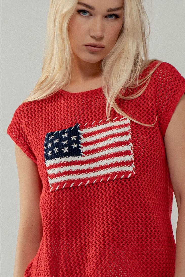 Urban Daizy Crochet Flag Cap Sleeve Crewneck Sweater - Little Miss Muffin Children & Home