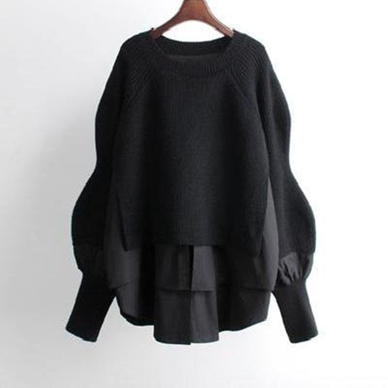 KooPros KooPros Crewneck Patchwork Combo Pullover Sweater in Black - Little Miss Muffin Children & Home