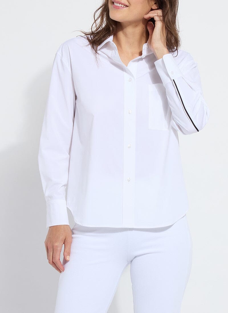 Sofia Striped Cropped Shirt in White by Lysse