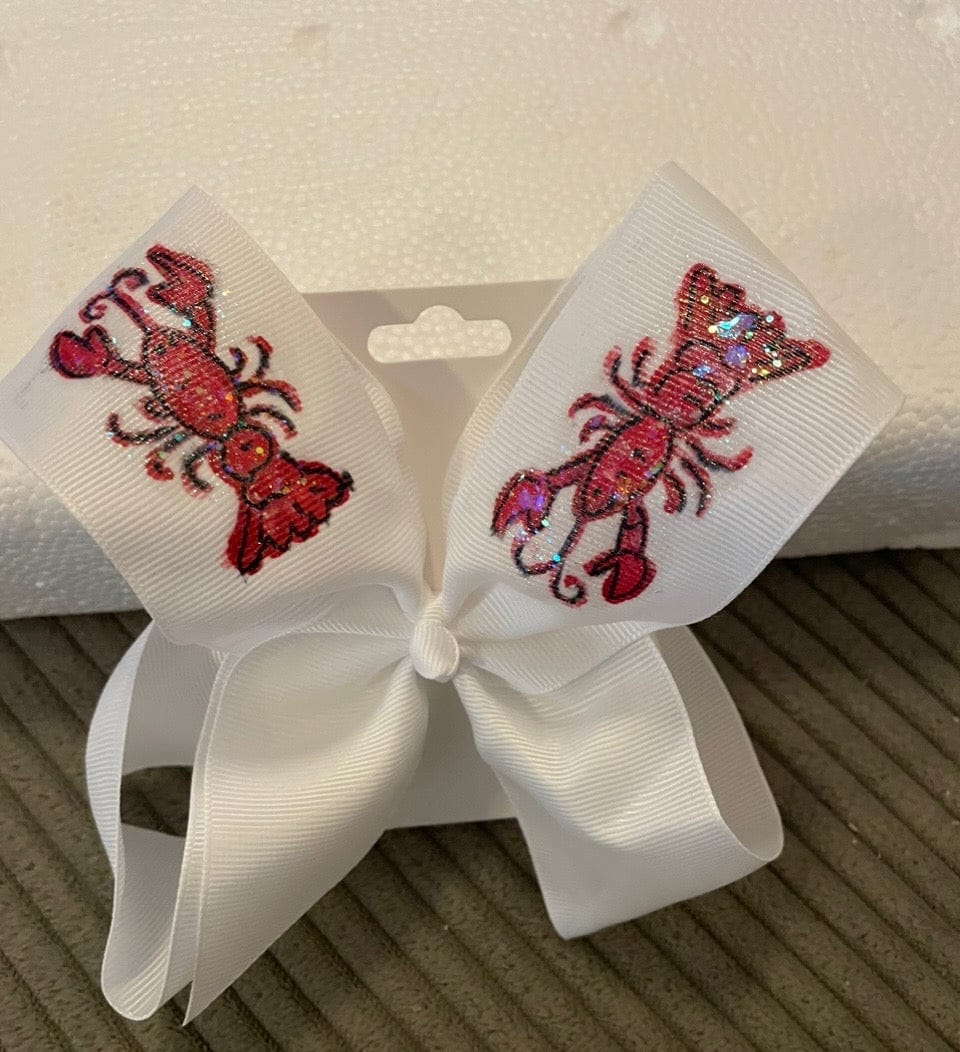 Heidi Davis Crawfish Hand Painted Bow Double Glitter