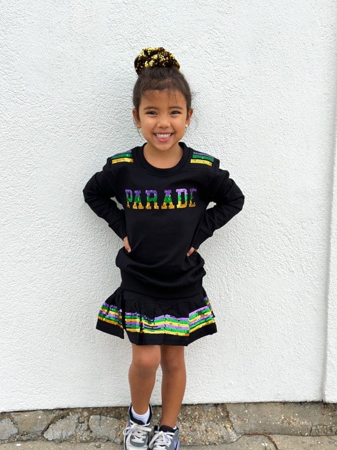 Mardi Gras Creations Mardi Gras Creations French Terry Kids Sequins PARADE Shirt - Black - Little Miss Muffin Children & Home