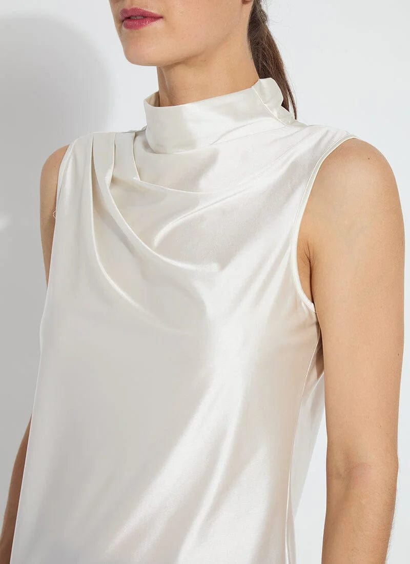Irina Satin Jersey Sleeveless Turtleneck in Off White by Lysse