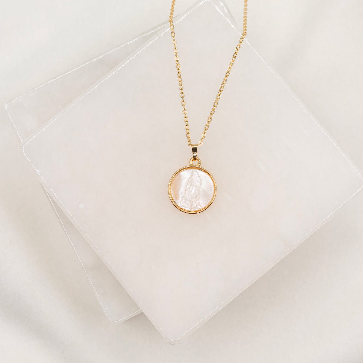 My Saint My Hero My Saint My Hero Mother of Pearl Blessed Mother Mary Necklace - Little Miss Muffin Children & Home