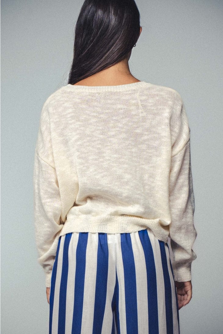 Urban Daizy Coastal Embroidered Crochet Knit Sweater in Ivory - Little Miss Muffin Children & Home