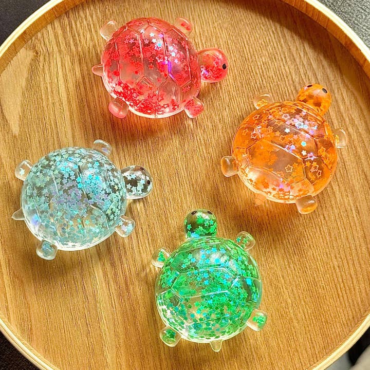 Glitter Turtle Squishy Stress Relief Toy with Taffy-Like Texture, 5 Available Colors