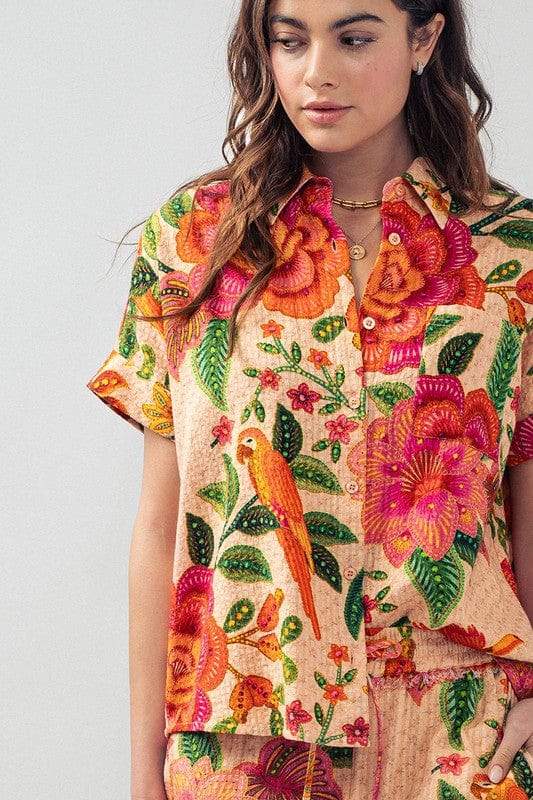 Urban Daizy Tropical Print Button Up Short Sleeve Shirt - Little Miss Muffin Children & Home
