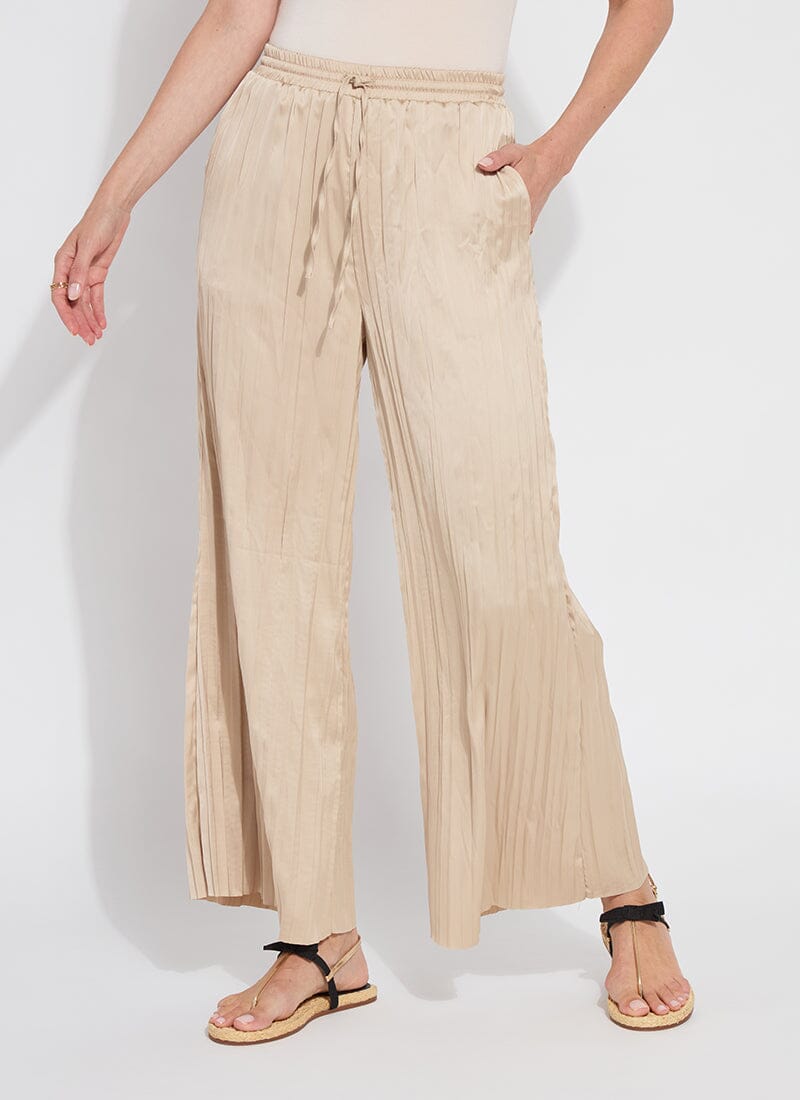 The Packable Pleated Palazzo Pant in Chablis by Lysse