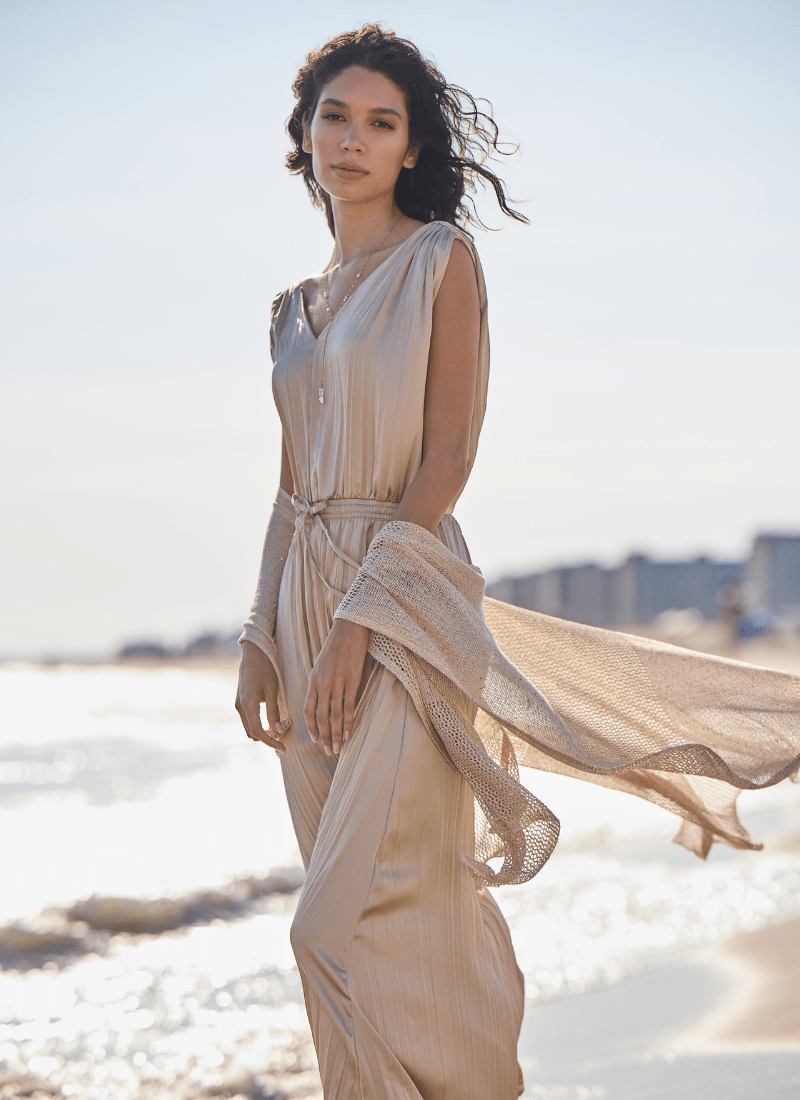 The Packable Pleated Dress in Chablis by Lysse