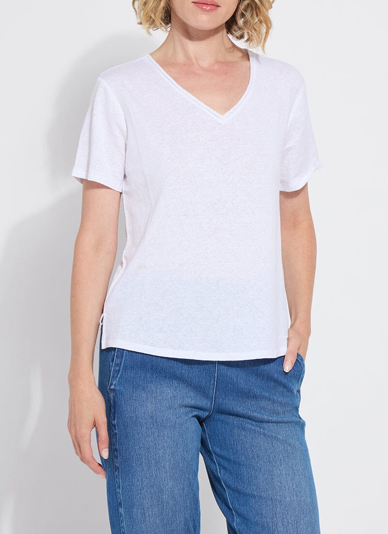Cyrus Box-Cut V-Neck Tee in White by Lysse