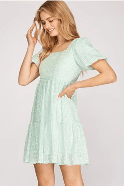 She & Sky Square Neck Tiered Babydoll Dress She & Sky Square Neck Tiered Babydoll Dress