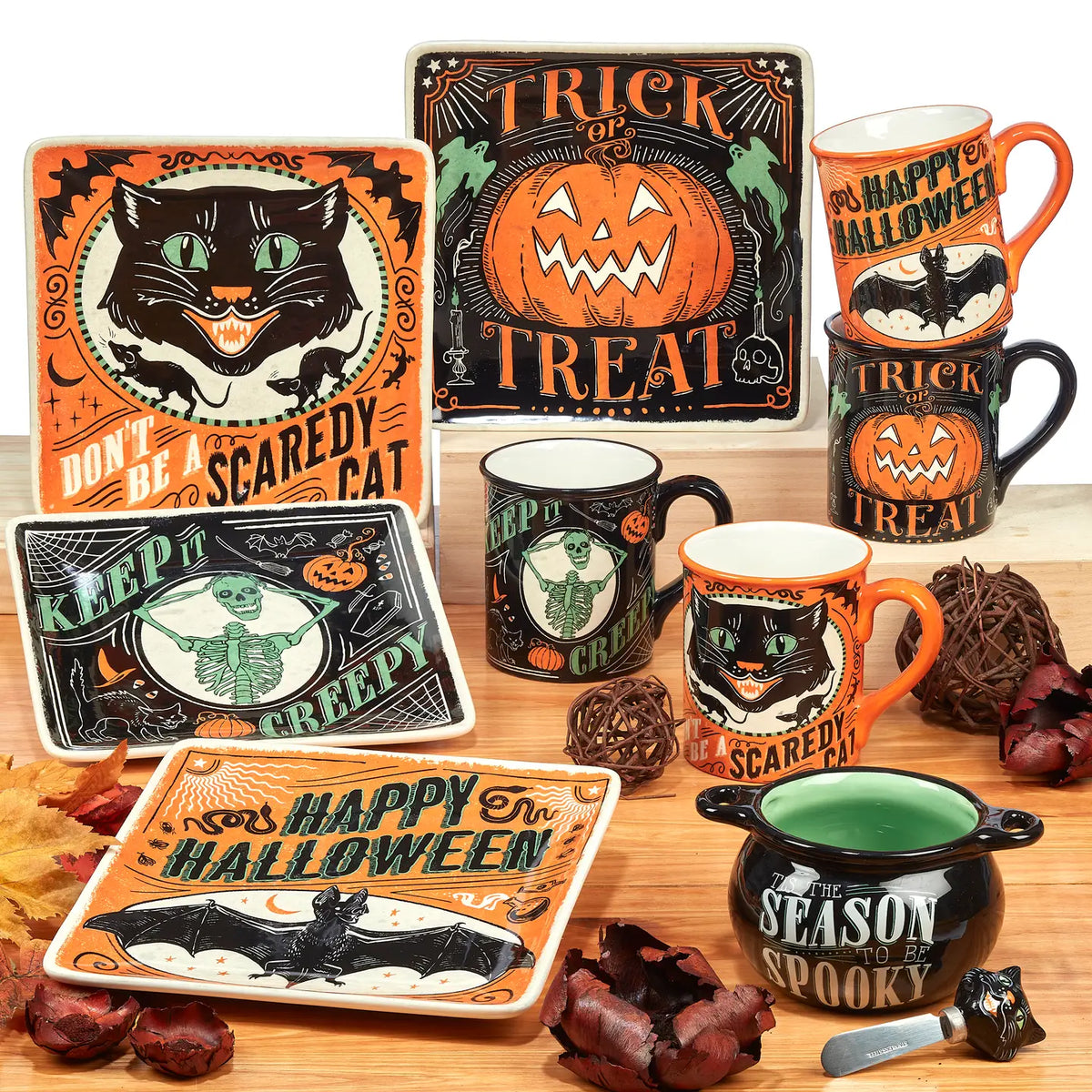 Scaredy Cat Halloween 8.5" Dessert Plate, 4 Available Styles