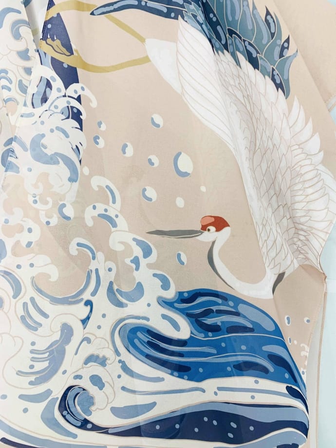 Japanese Crane Artwork Kimono