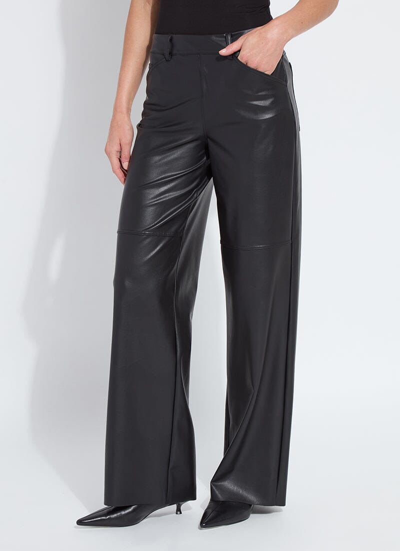 black wide leg leather pants