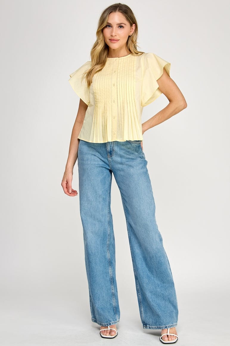 Ellison Ellison Flutter Sleeve Pintuck Pleated Front Top - Little Miss Muffin Children & Home