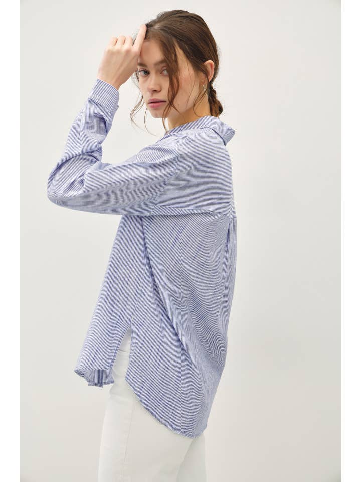 Be Cool Pinstripe Button Up Shirt in Indigo - Little Miss Muffin Children & Home