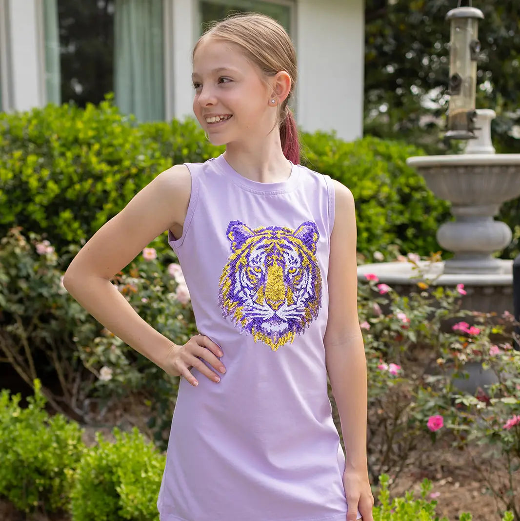 Sleeveless tiger face dress for girls
