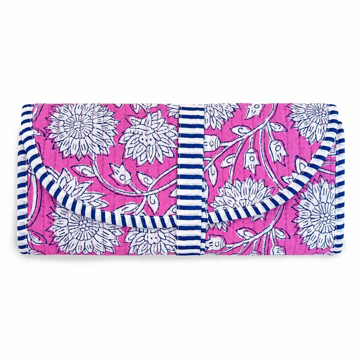 Cotton Quilted Jewelry Roll in Plum