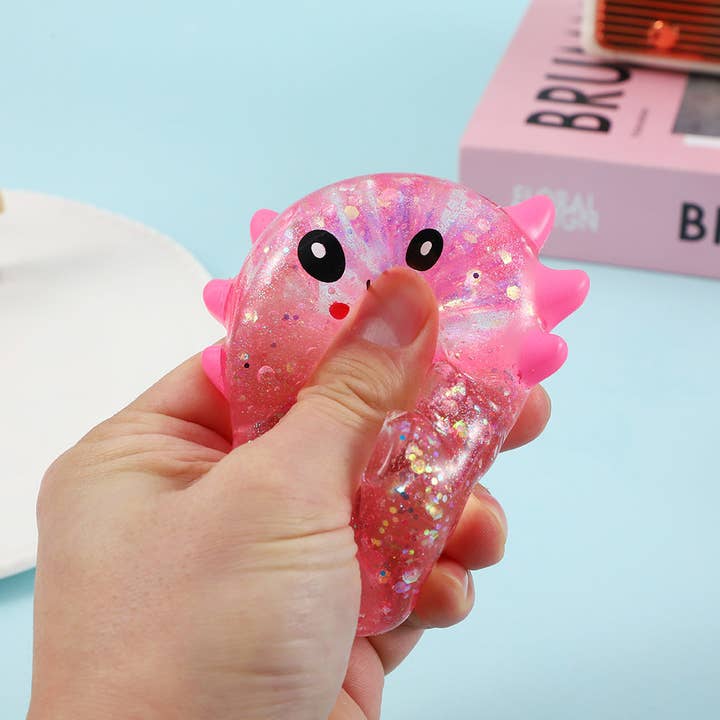 Axolotl Sequin Cartoon Animal Squishy Slow Rising Stress Relief Fidget Toy, 2 Colors Available