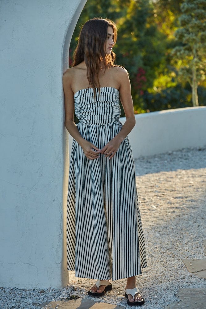 black and white striped tube dress Striped Tube Neck Strapless Flare Maxi Dress
